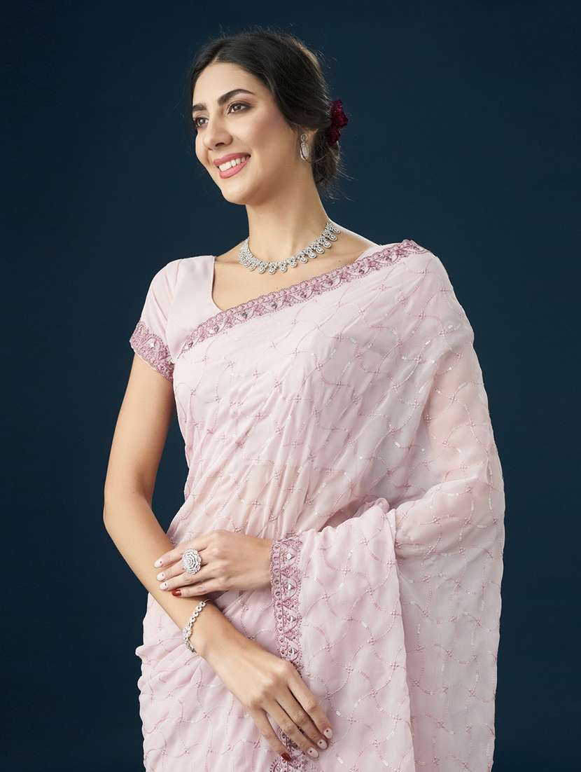 women solid with work embroidered saree with blouse - 21950046 - Standard Image - 4