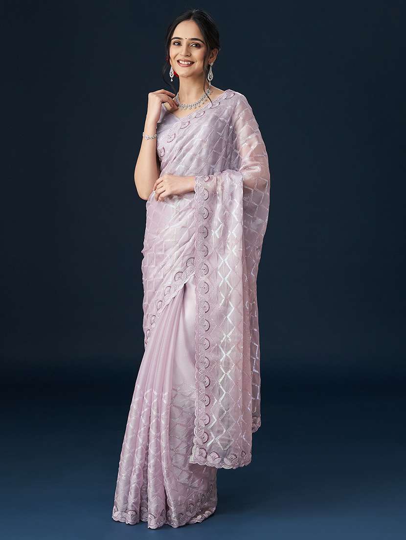 women solid with work embellished saree with blouse - 21950051 -  Standard Image - 1