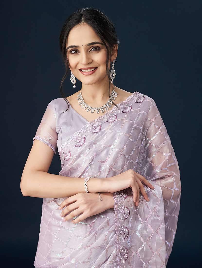 women solid with work embellished saree with blouse - 21950051 - Standard Image - 4