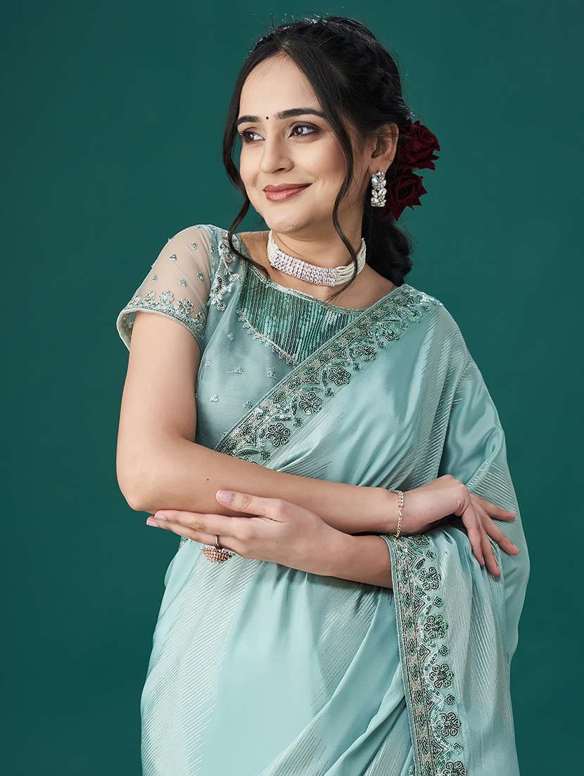 women solid with bordered saree with blouse - 21950061 - Standard Image - 4