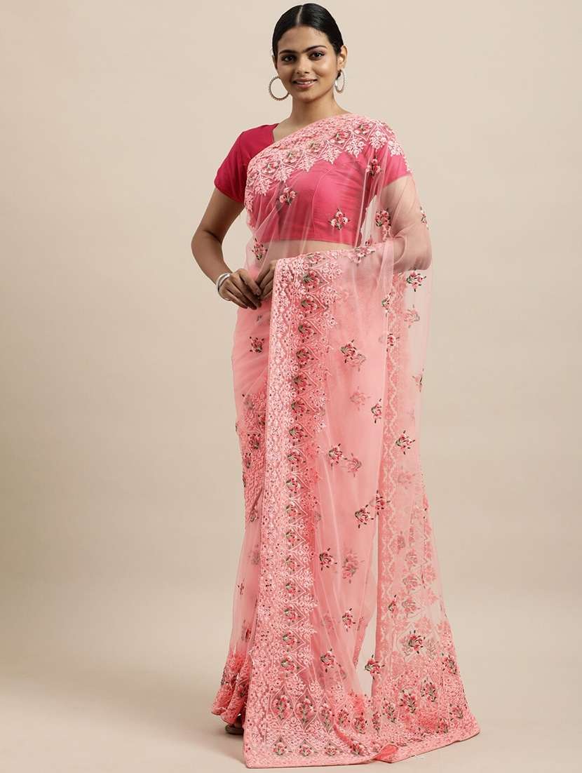 women solid with work embroidered saree with blouse - 21950062 -  Standard Image - 1