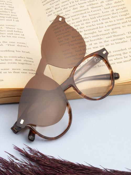 ted smith unisex demi brown round acetate clip on frames clip on sunglasses with polarized lens - 21950191 - Standard Image - 0