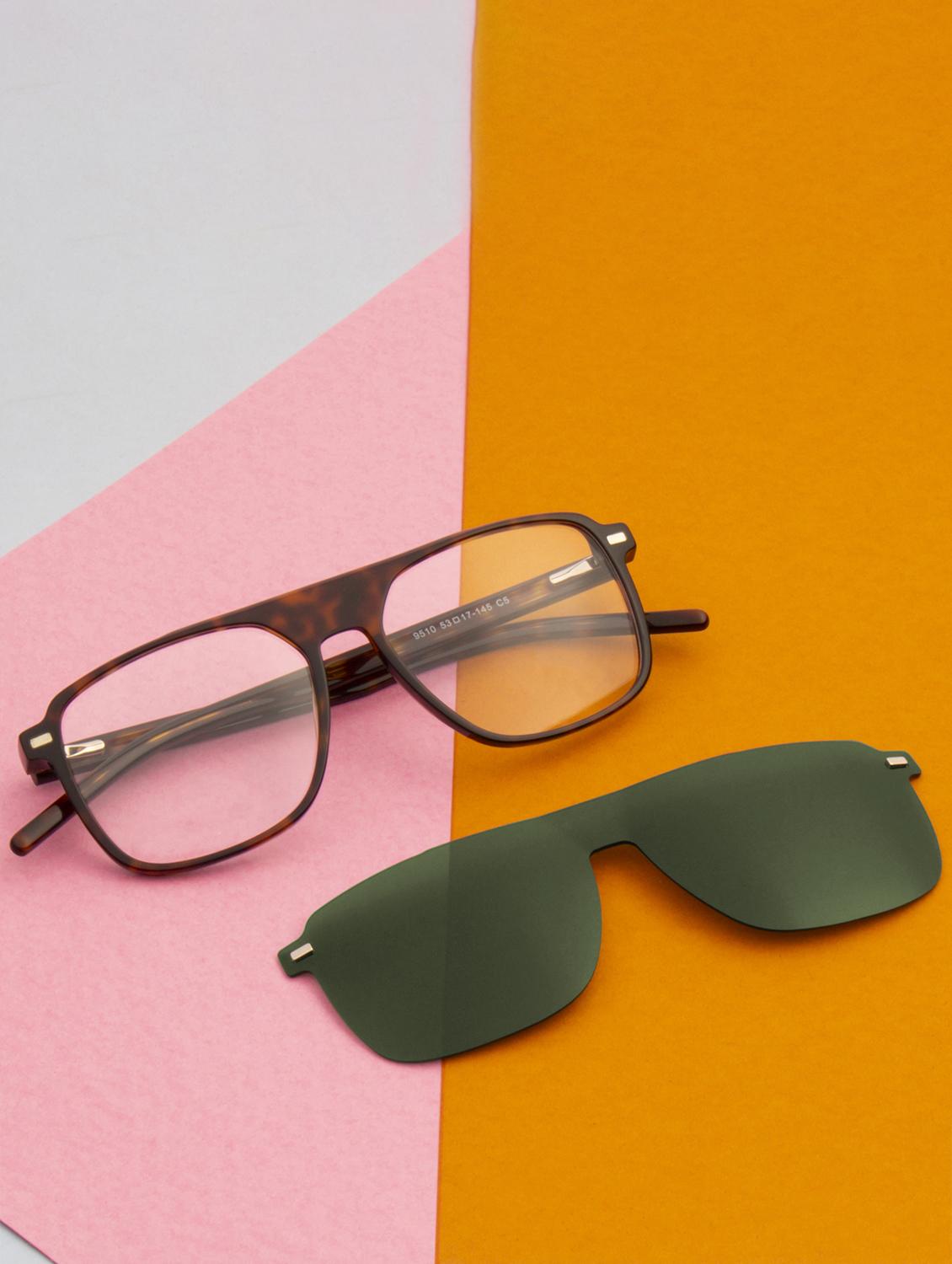 ted smith unisex brown-green aviator acetate clip on frames clip on sunglasses with polarized lens - 21950200 - Zoom Image - 0