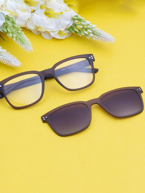 ted smith unisex brown square clip on frames clip on sunglasses with polarized lens - 21950203 -  Standard Image - 0