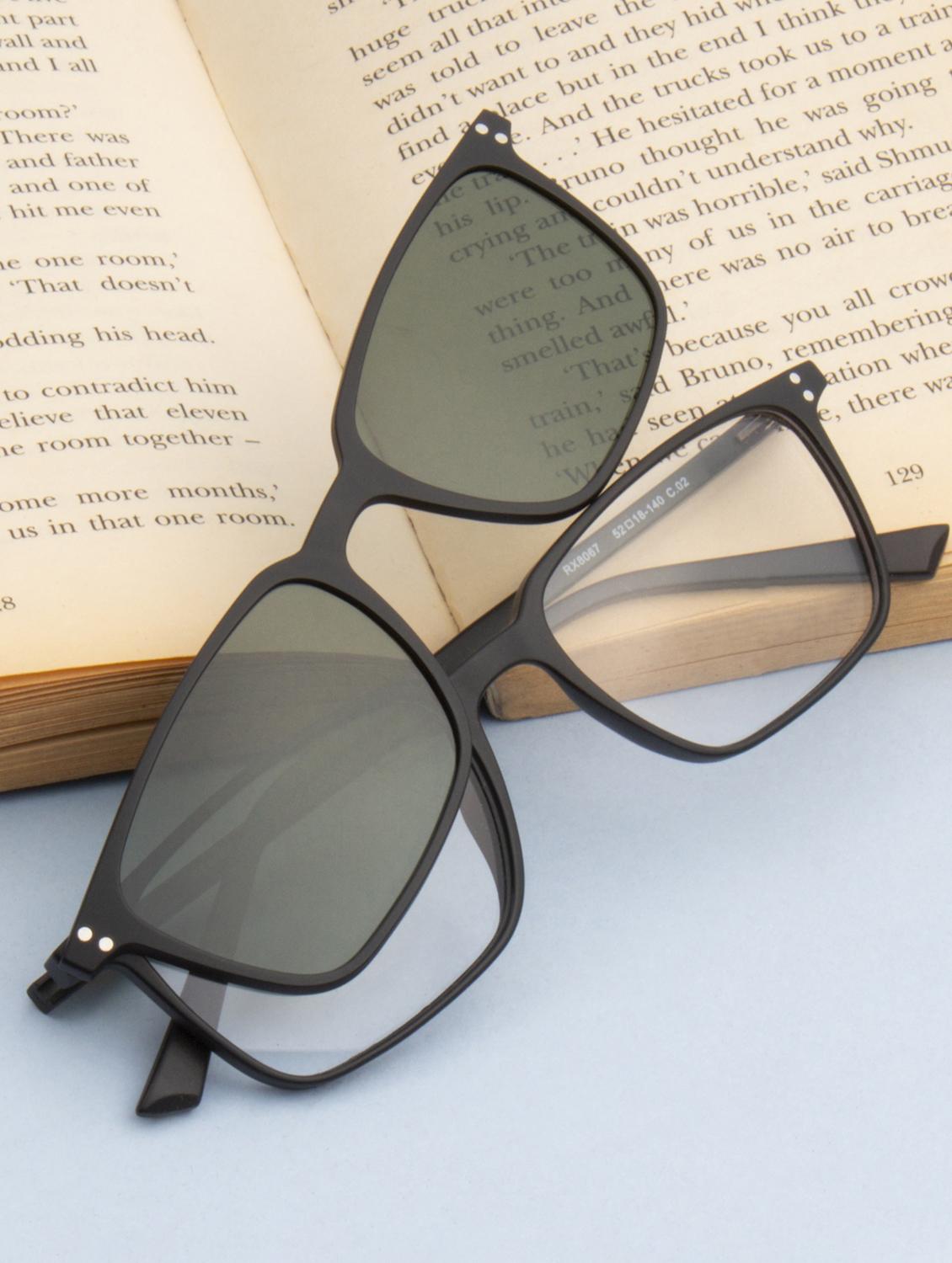 ted smith unisex black-green rectangular clip on frames clip on sunglasses with polarized lens - 21950211 - Zoom Image - 0