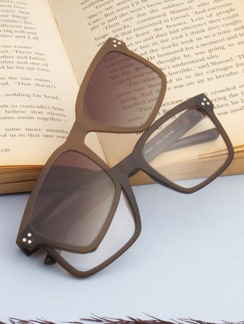 ted smith unisex brown square clip on frames clip on sunglasses with polarized lens - 21950216 - Standard Image - 0