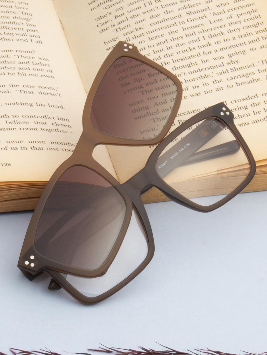 ted smith unisex brown square clip on frames clip on sunglasses with polarized lens - 21950216 - Zoom Image - 0