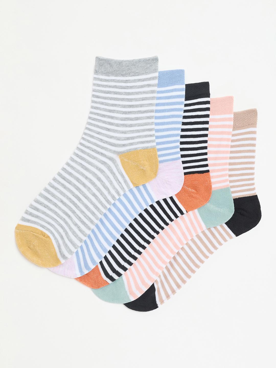 women pack of 5 striped above ankle length socks - 21950229 -  Standard Image - 1