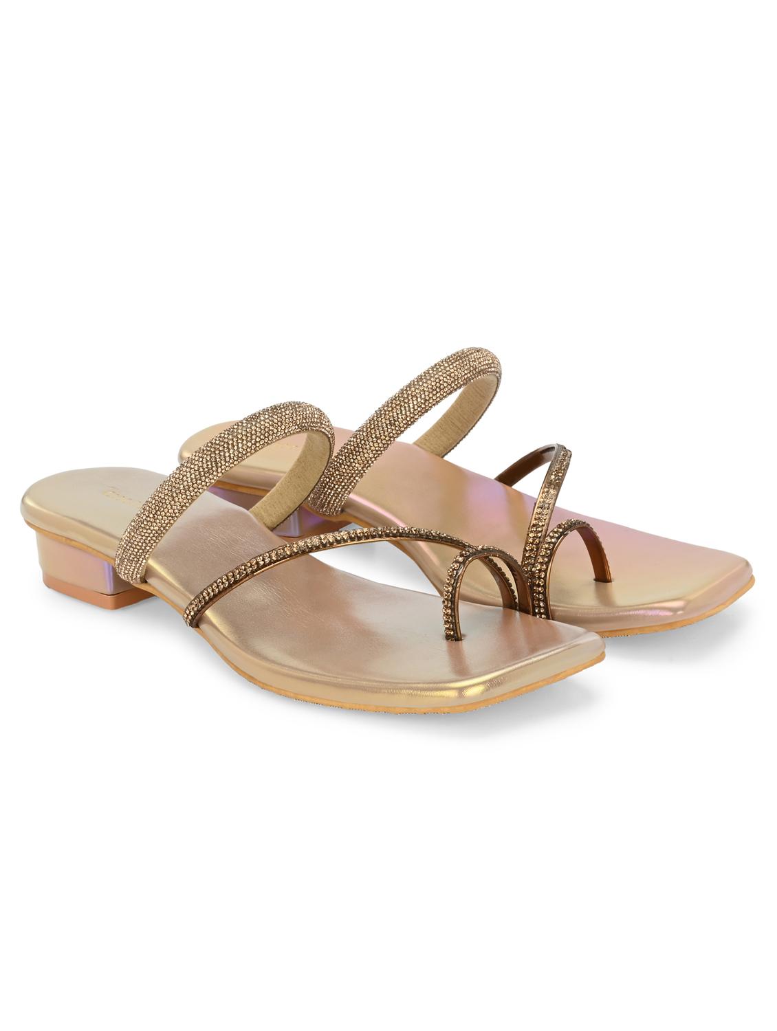women gold slip on sandal - 21950251 - Standard Image - 1