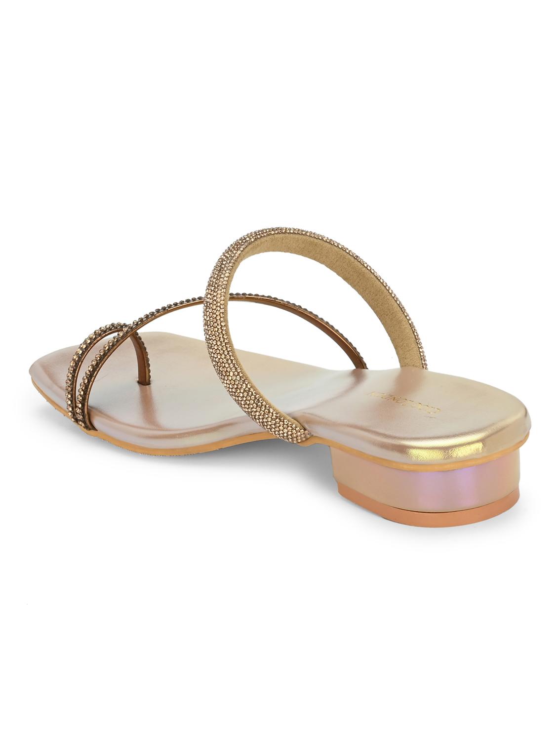 women gold slip on sandal - 21950251 - Standard Image - 4