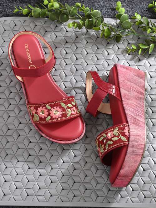 women embroidered back strap wedge - 21950269 - Standard Image - 0