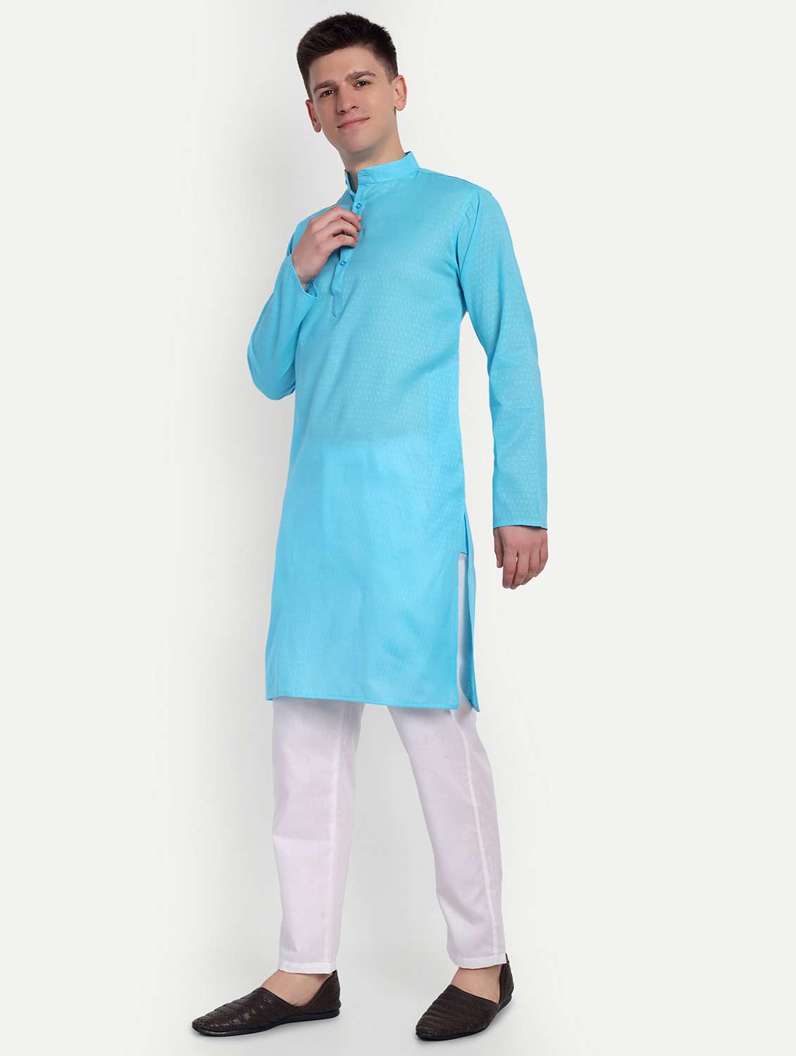 men mandarin neck kurta with trousers ethnic wear set