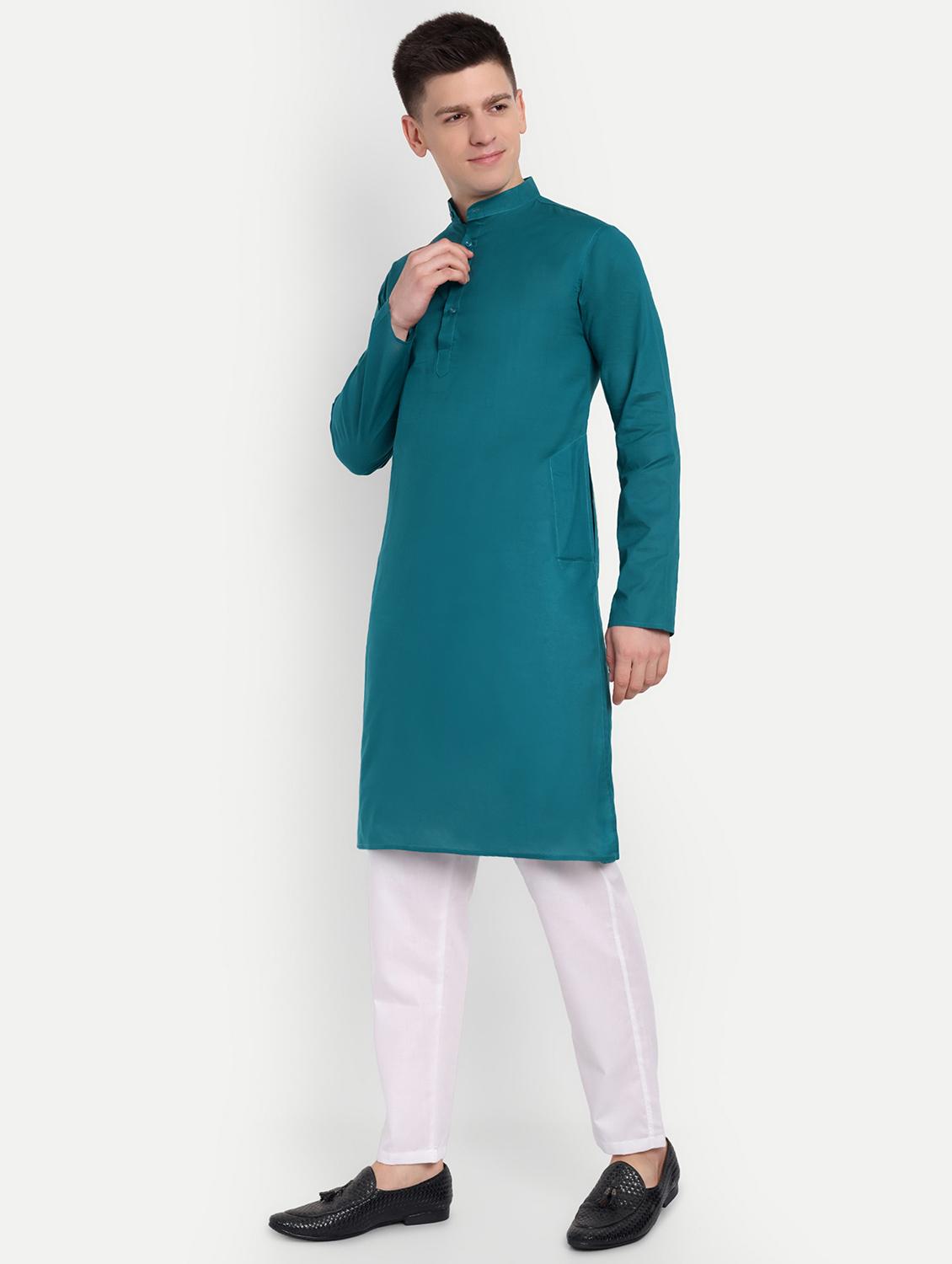 men mandarin neck kurta with trousers ethnic wear set