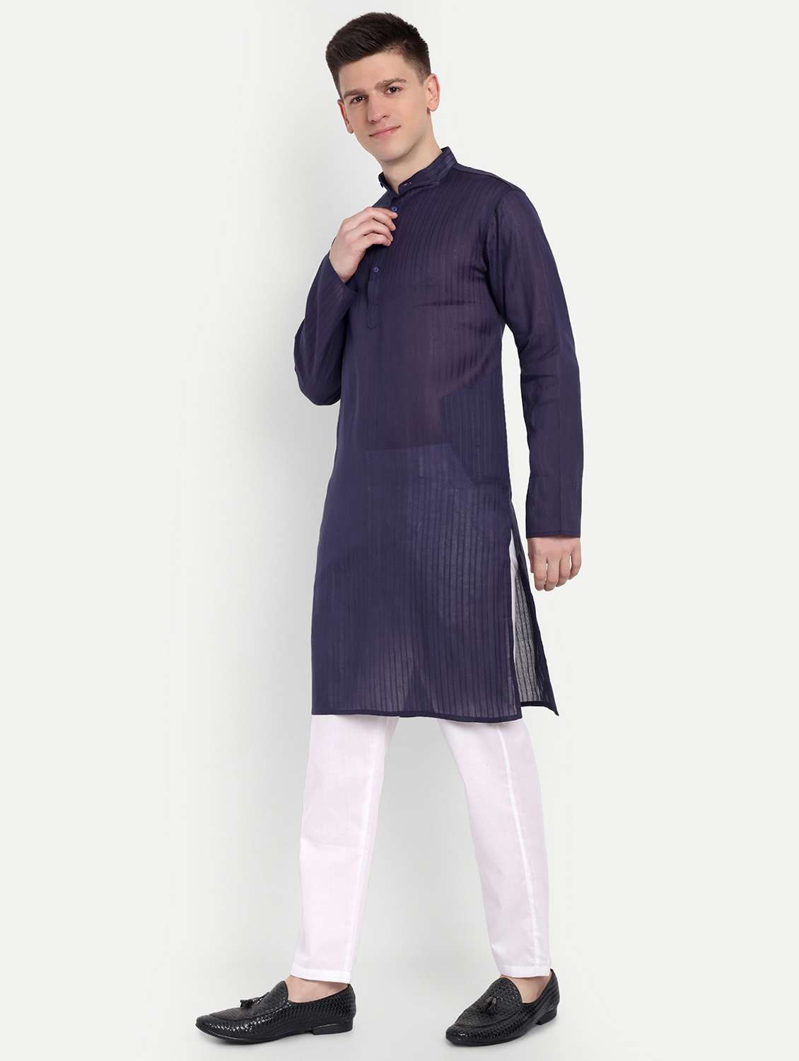 men mandarin neck kurta with trousers ethnic wear set