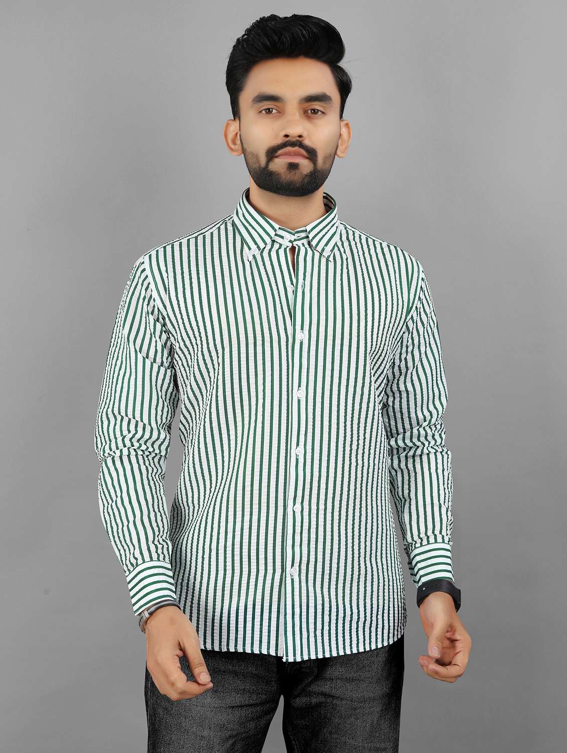 men striped long sleeve regular fit casual shirt - 21950295 -  Standard Image - 1