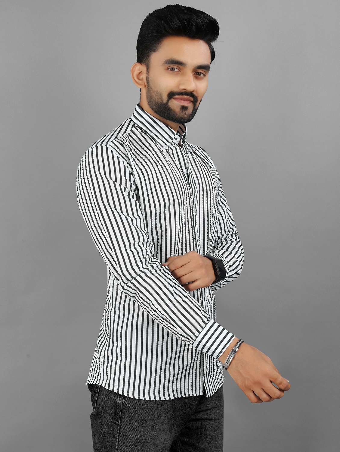 men striped long sleeve regular fit casual shirt - 21950296 -  Standard Image - 1