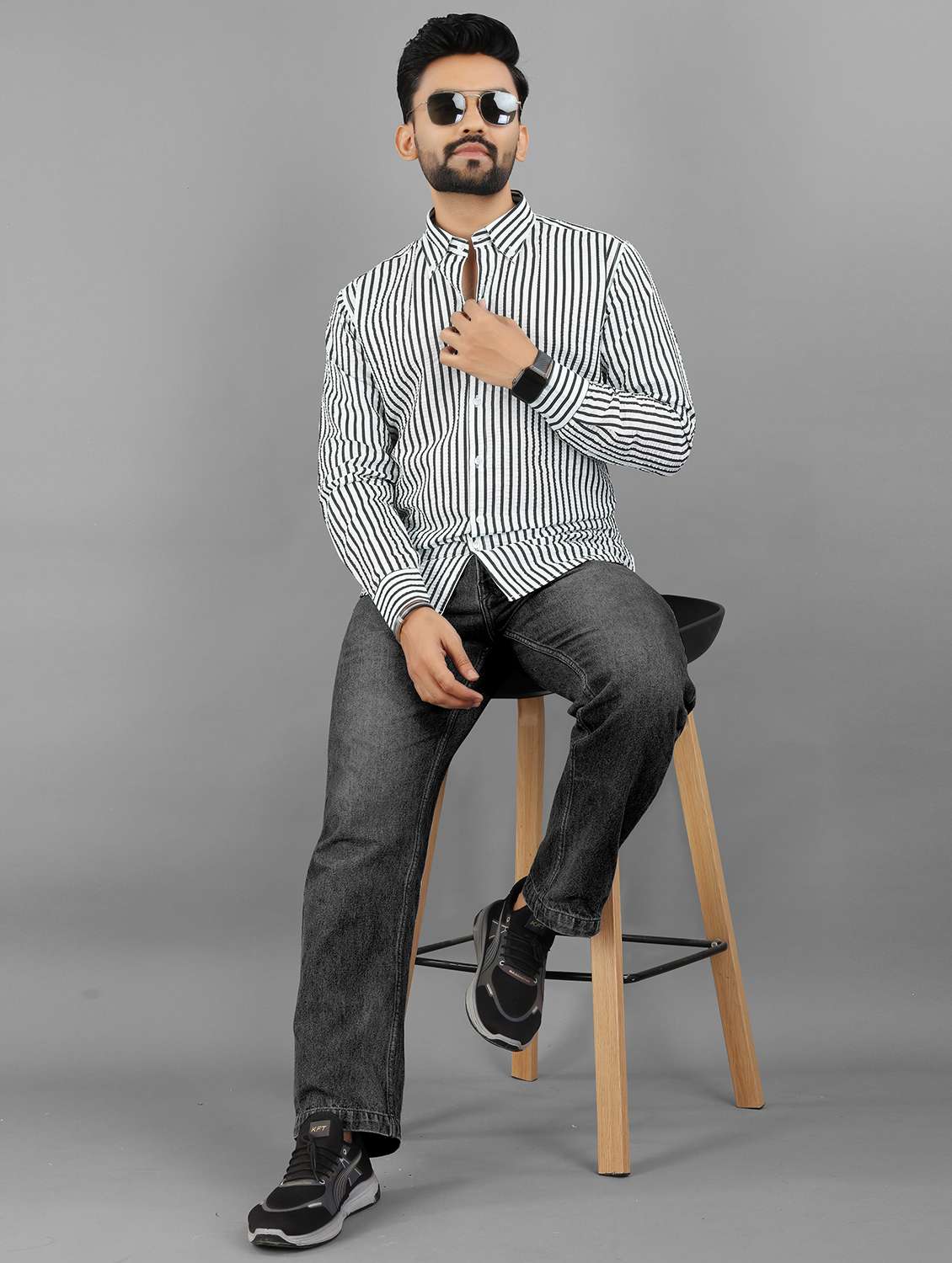 men striped long sleeve regular fit casual shirt - 21950296 -  Standard Image - 4