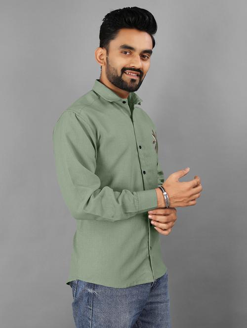 men embroidered long sleeve regular fit casual shirt - 21950301 - Standard Image - 0