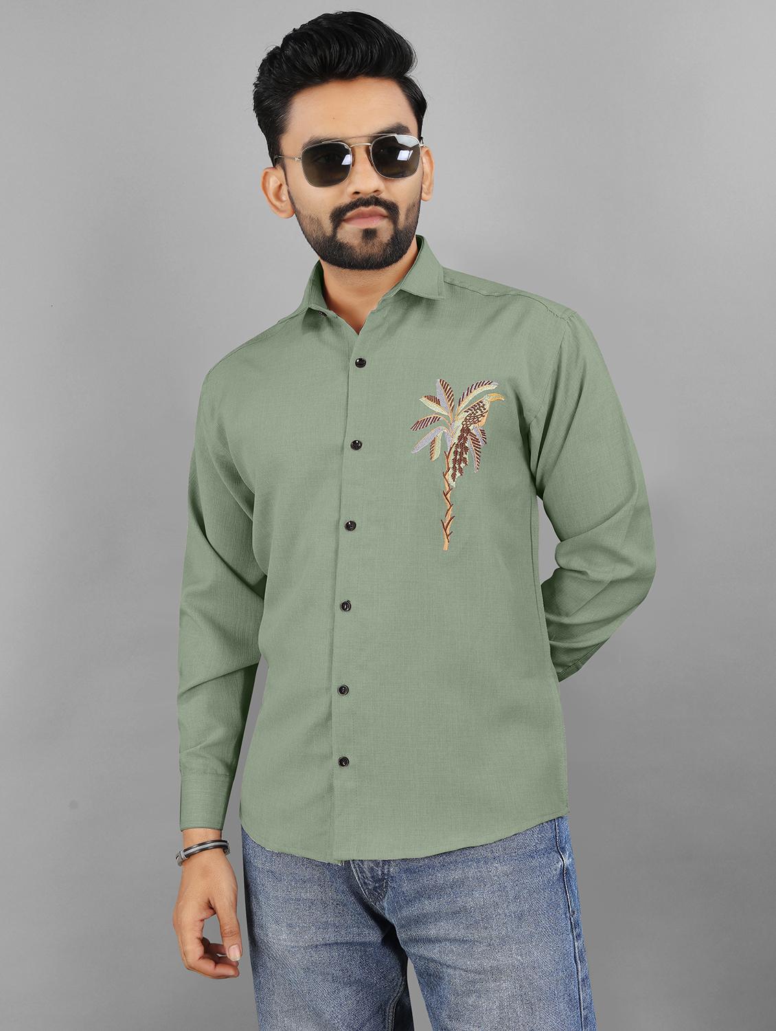 men embroidered long sleeve regular fit casual shirt - 21950301 - Standard Image - 1