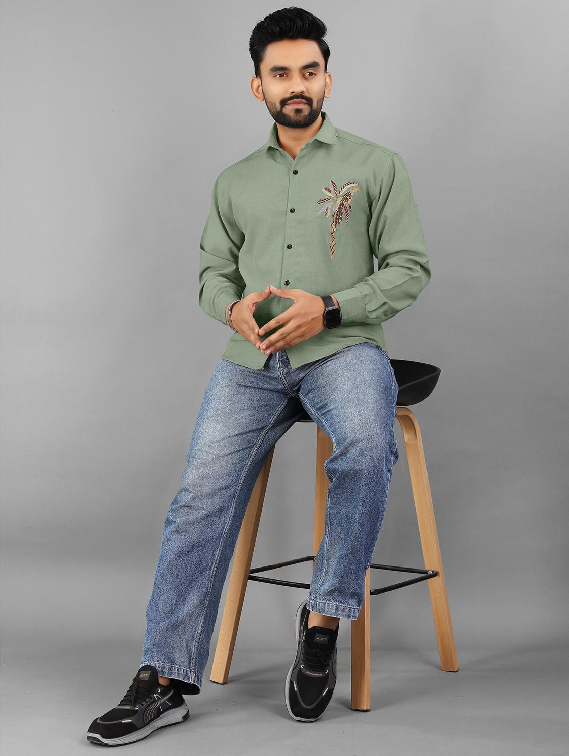 men embroidered long sleeve regular fit casual shirt - 21950301 - Standard Image - 4