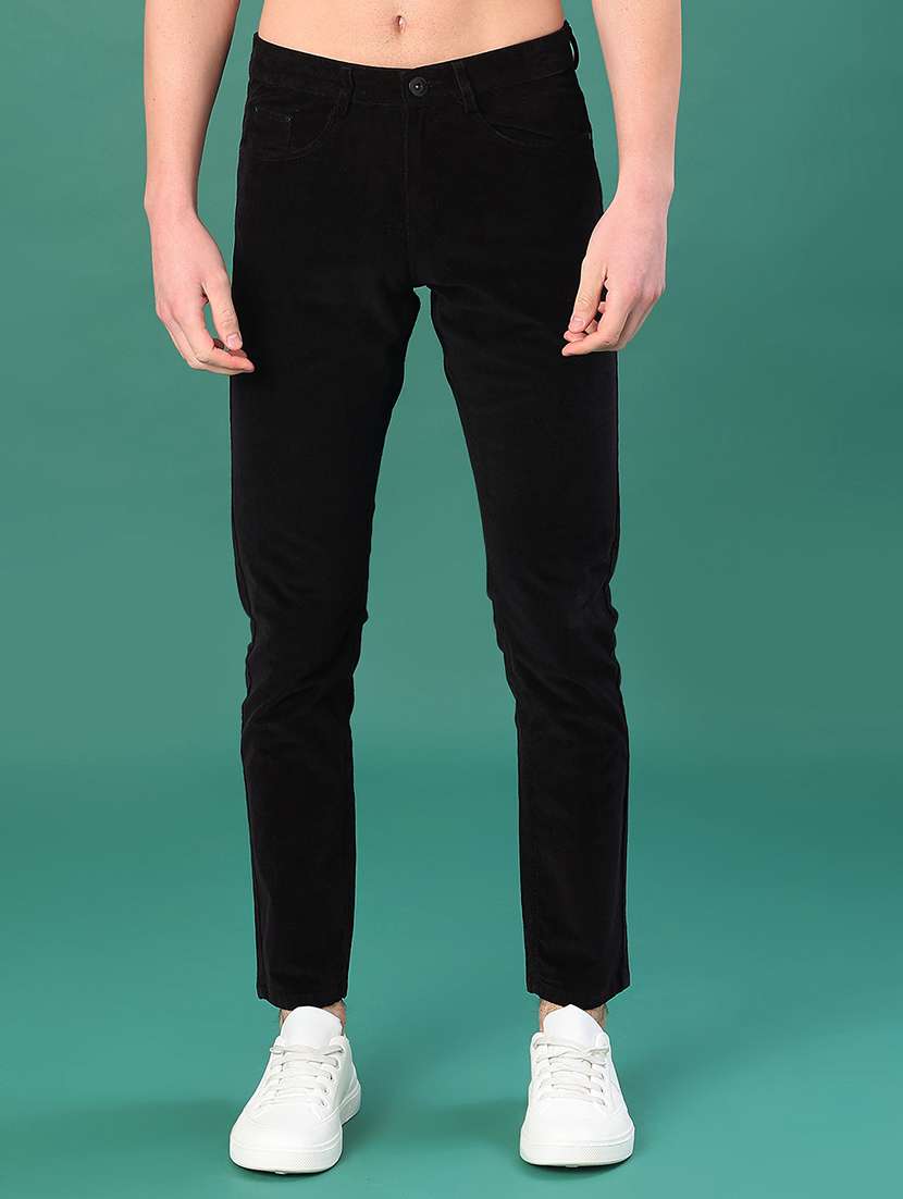 men black cotton flat front casual trouser
