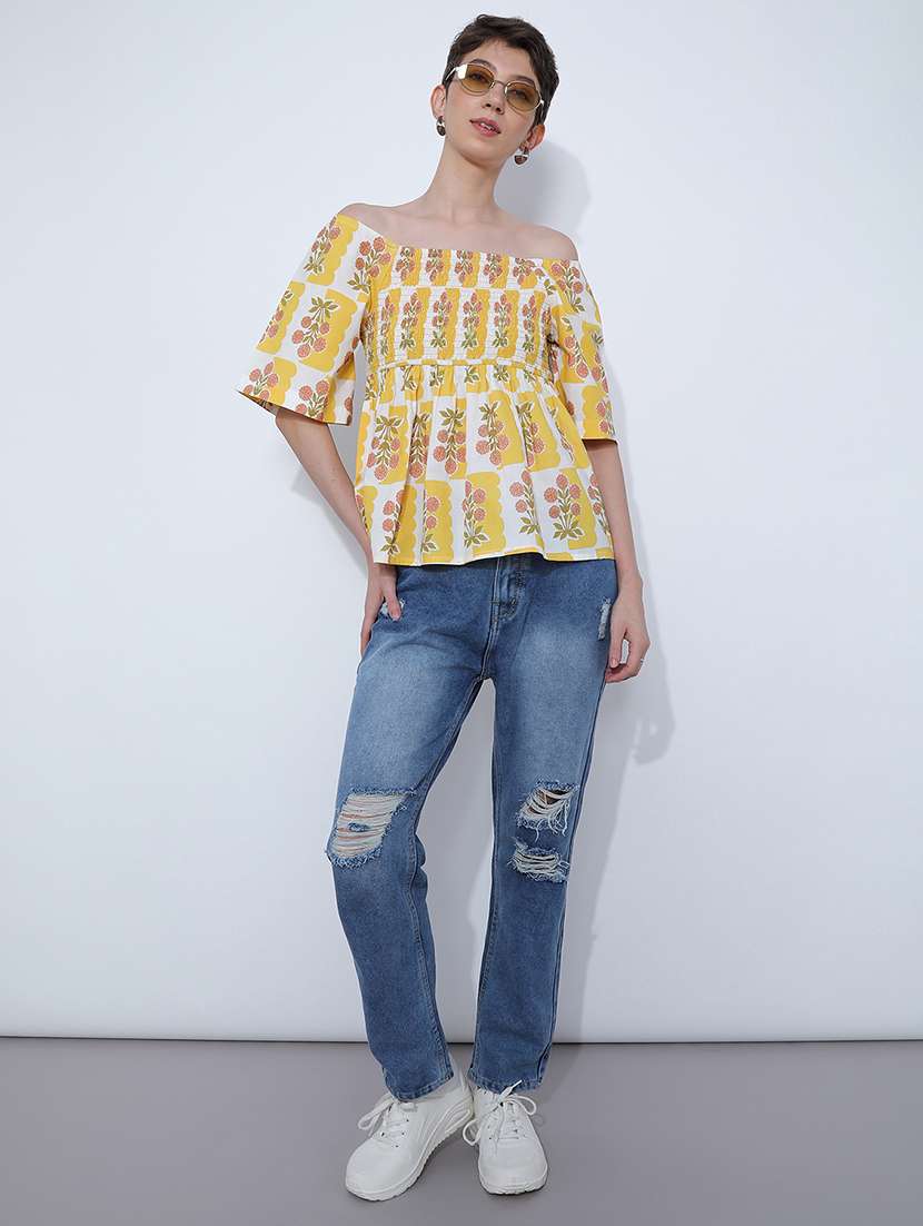 women printed off shoulder regular fit top - 21951055 -  Standard Image - 4
