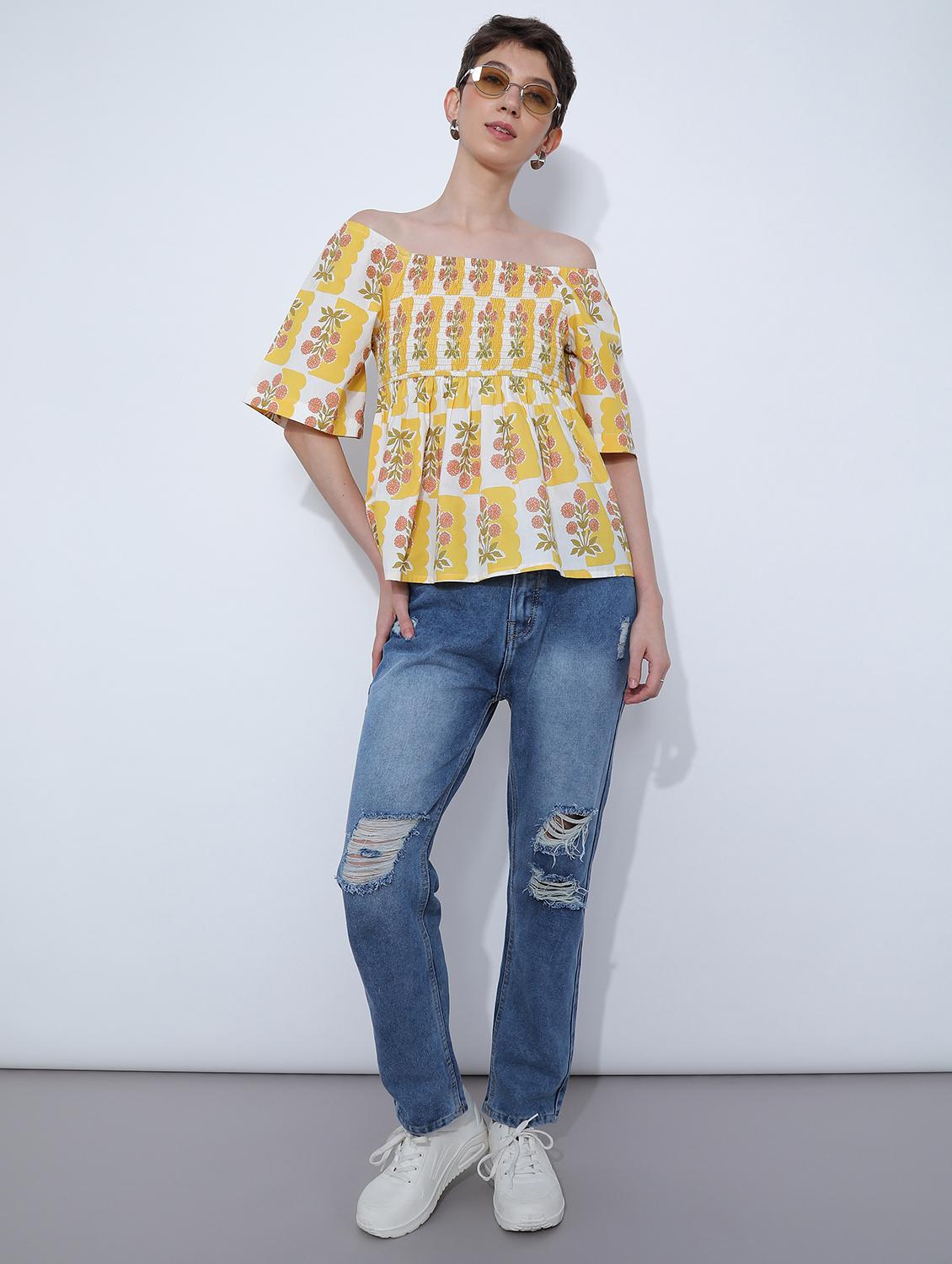 yellow poplin top - 21951055 - Standard Image - 6