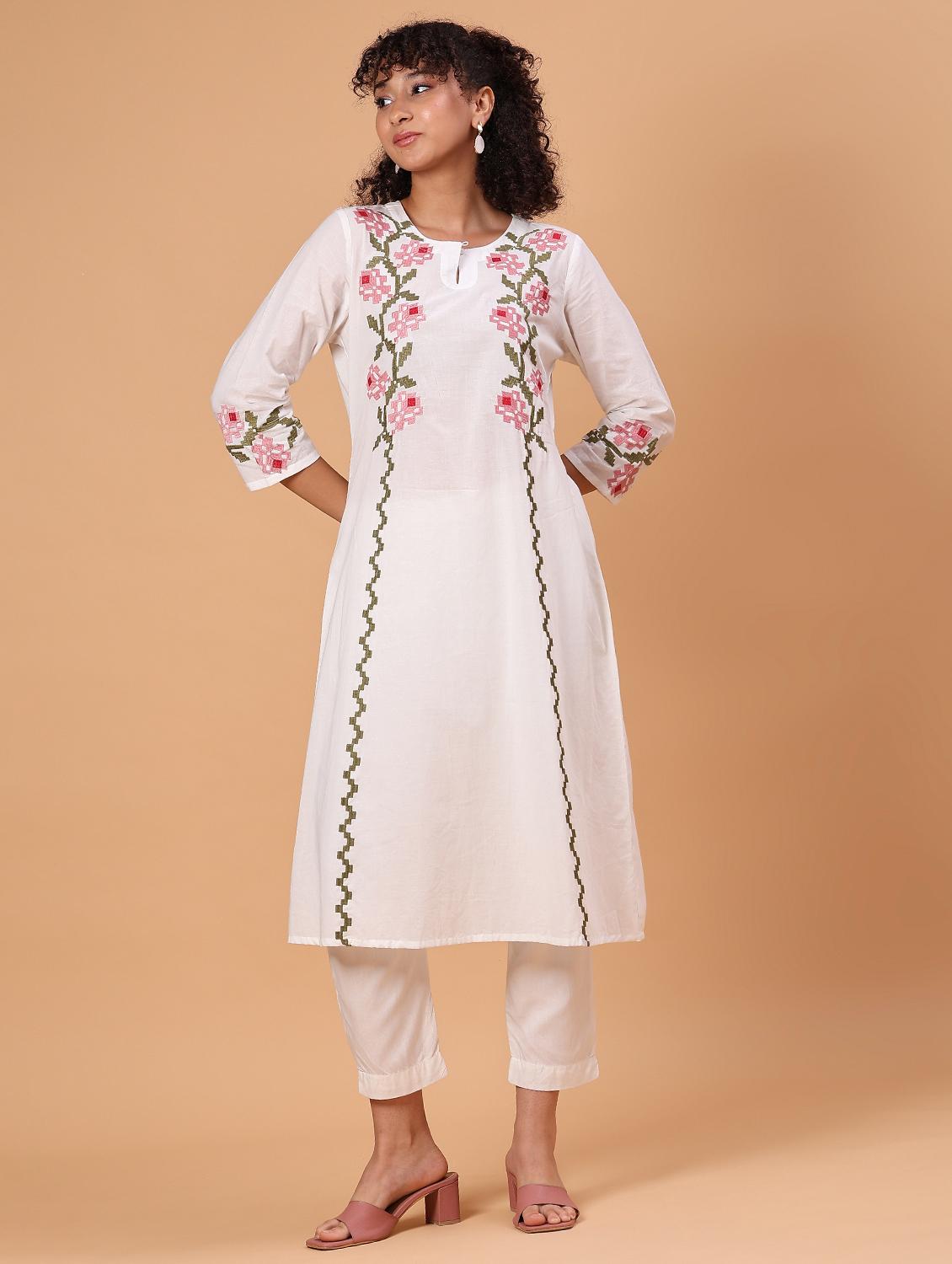 off white cambric kurta - 21951131 - Standard Image - 1
