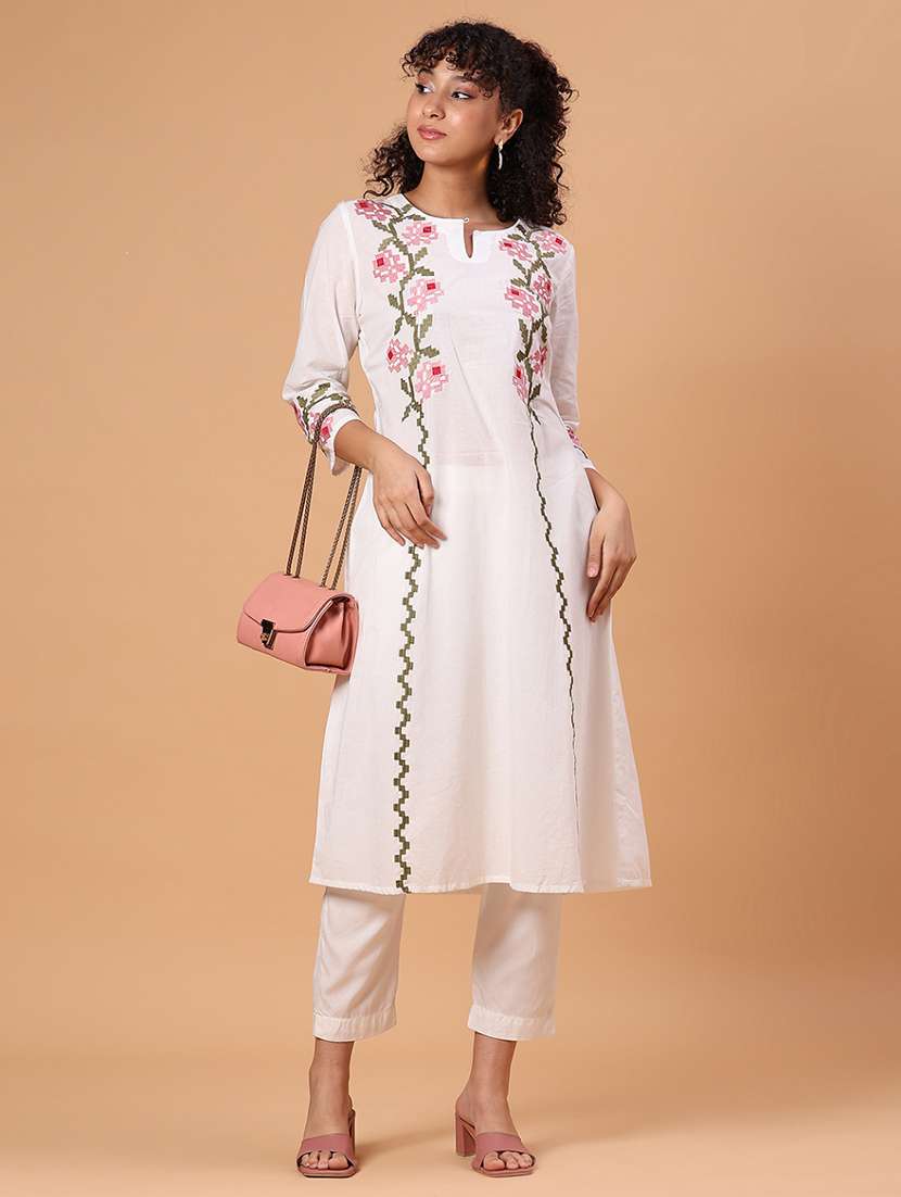 women embroidered three quarter sleeve a-line kurta  - 21951131 -  Standard Image - 1