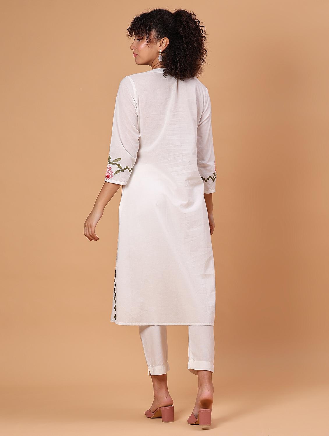 off white cambric kurta - 21951131 - Standard Image - 4