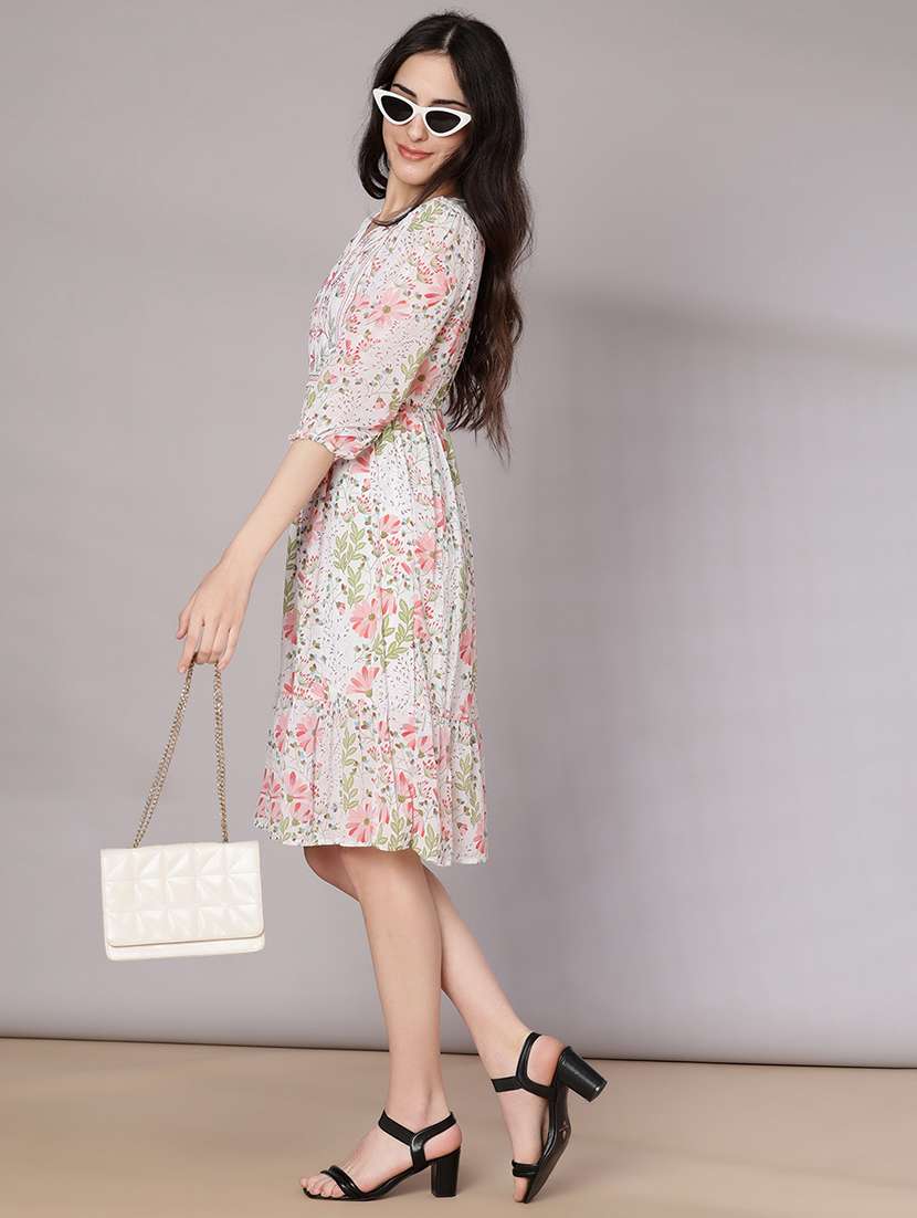 women floral three quarter sleeve tiered ethnic dress - 21951149 -  Standard Image - 1