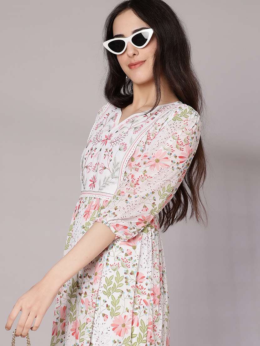 women floral three quarter sleeve tiered ethnic dress - 21951149 - Standard Image - 4