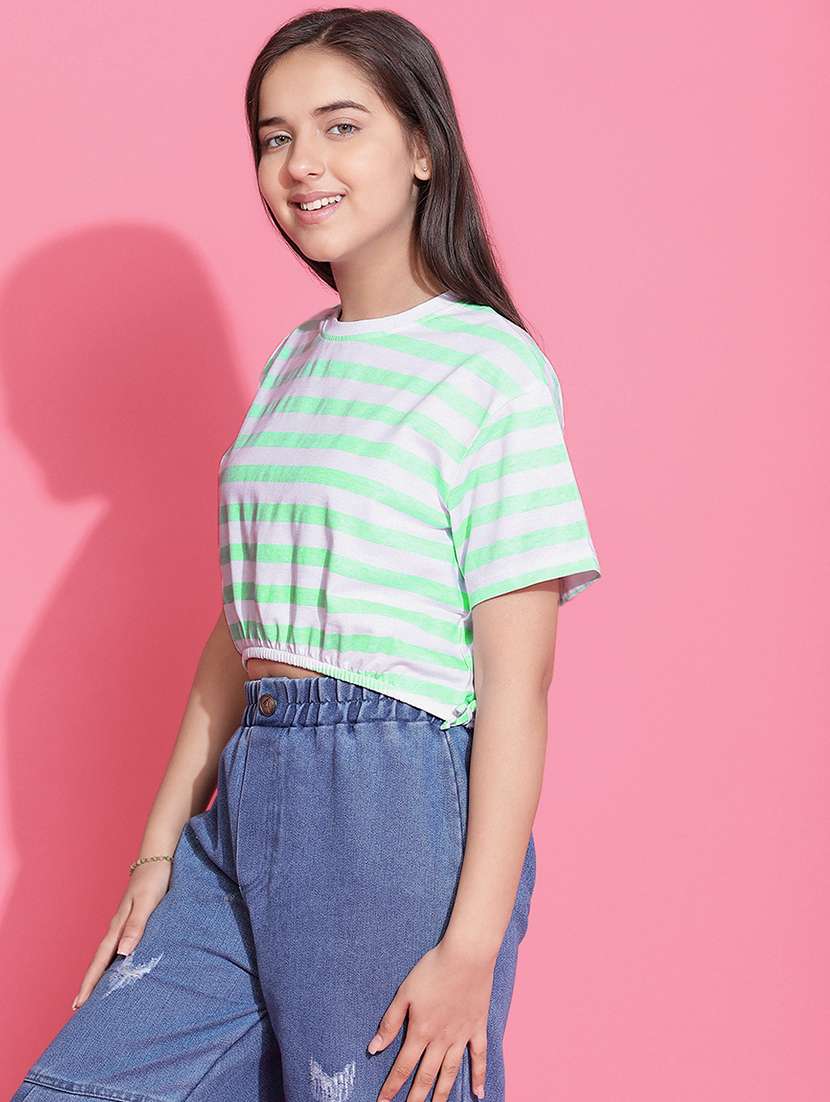 girls striped short sleeve cops top - 21951159 -  Standard Image - 1