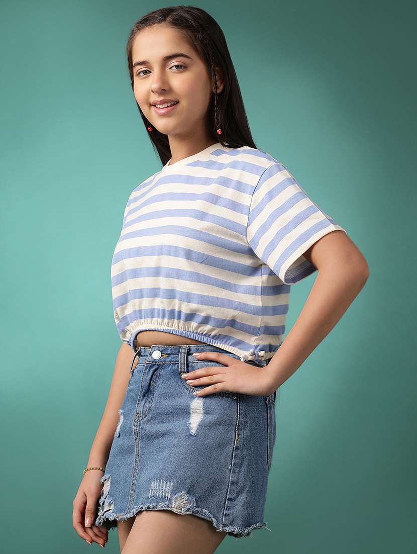girls striped short sleeve crop top - 21951160 -  Standard Image - 1