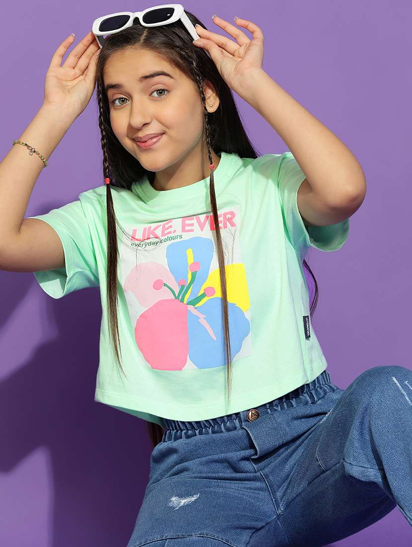 girls printed short sleeve crop tee