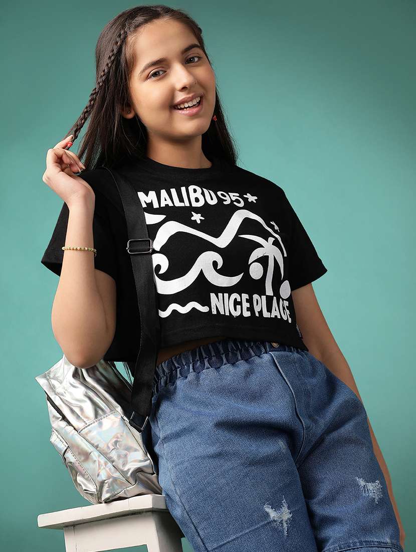 girls printed short sleeve crop tee