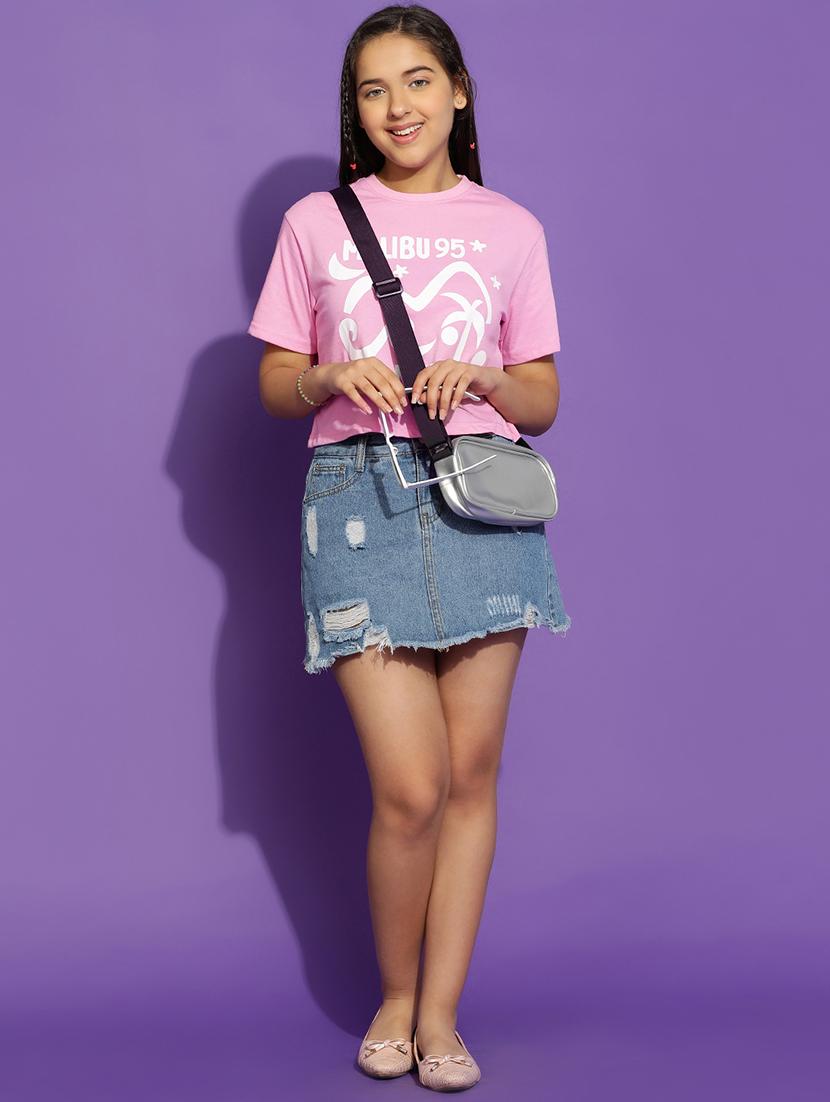 girls printed short sleeve crop tee - 21951165 - Standard Image - 1