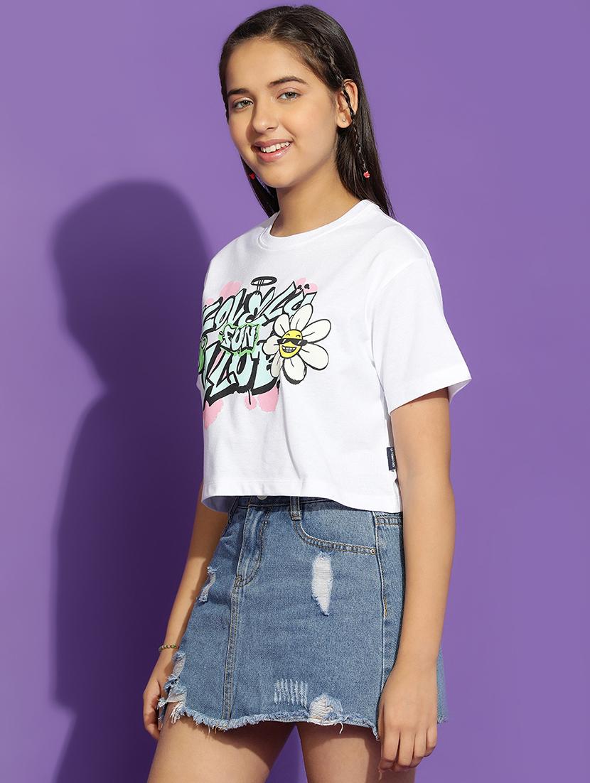 girls printed short sleeve crop tee - 21951167 - Standard Image - 1