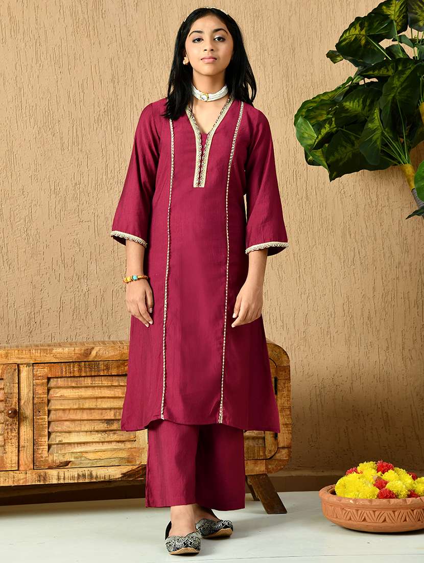girls three quarter sleeve kurta palazzo set