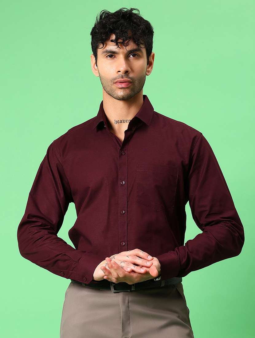 men solid collared long sleeve formal shirt - 21951404 -  Standard Image - 1