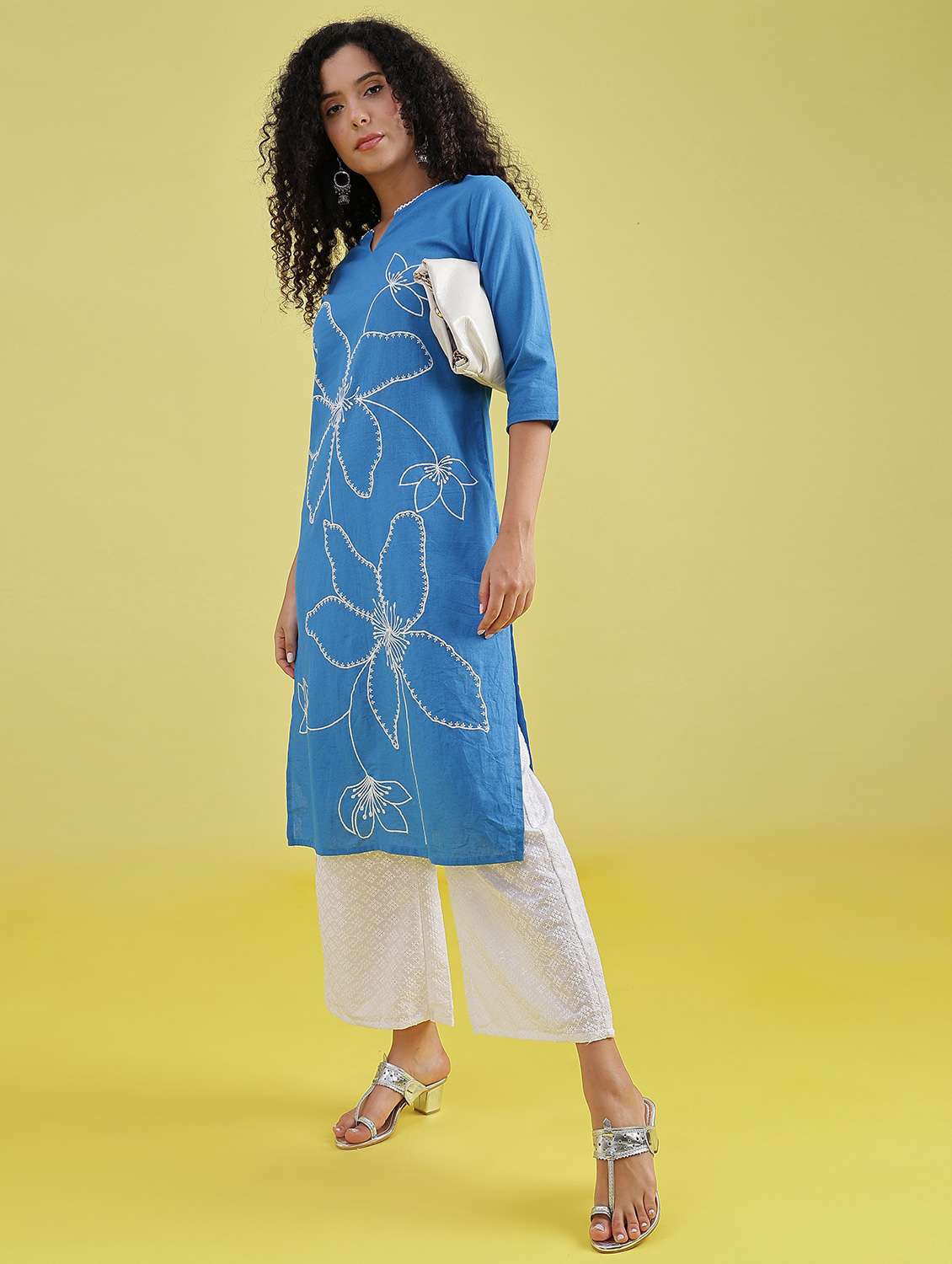 women embroidered three quarter sleeve kurta - 21951460 - Standard Image - 6