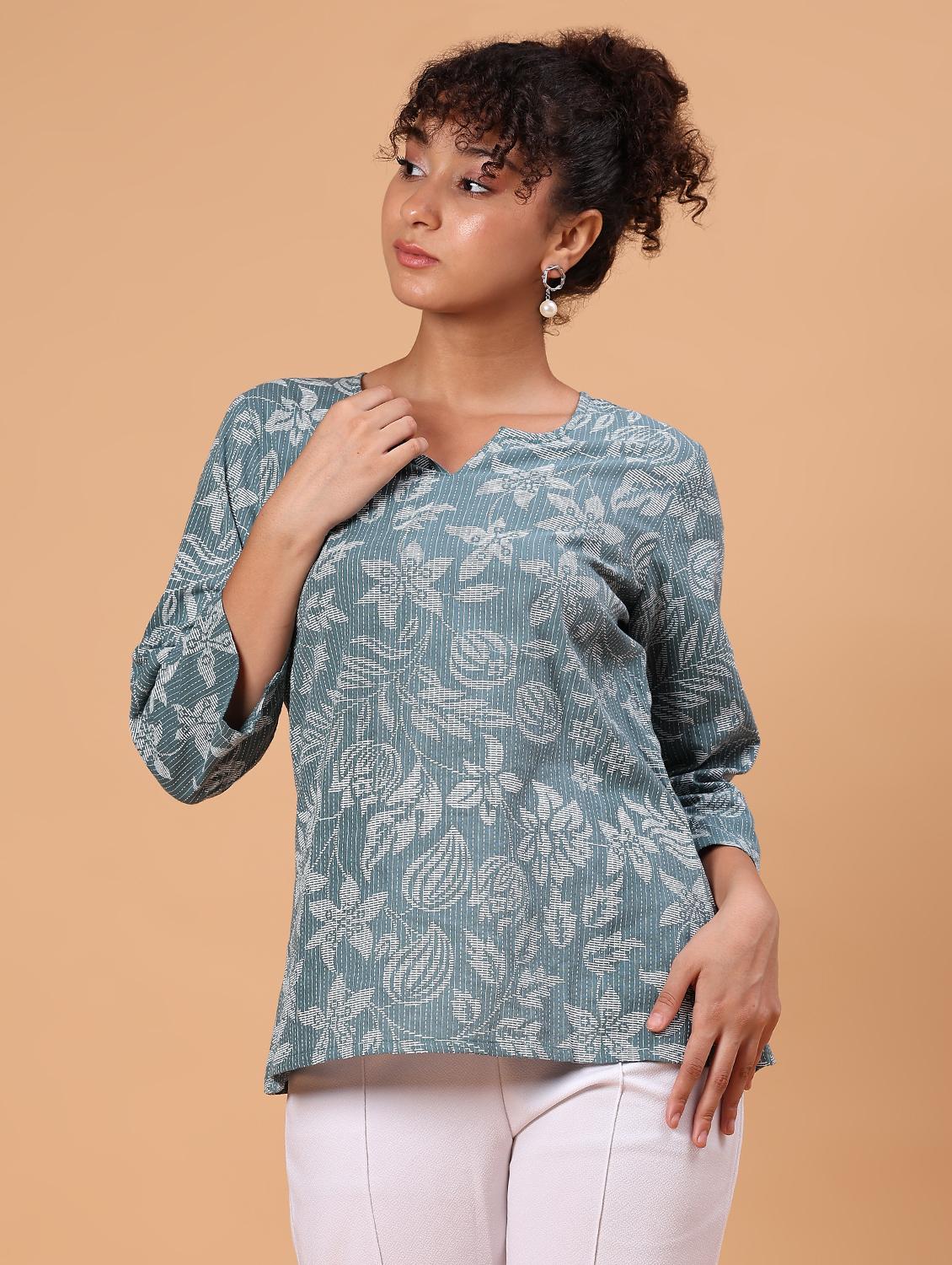 women floral print notch neck straight kurti - 21951465 - Standard Image - 1