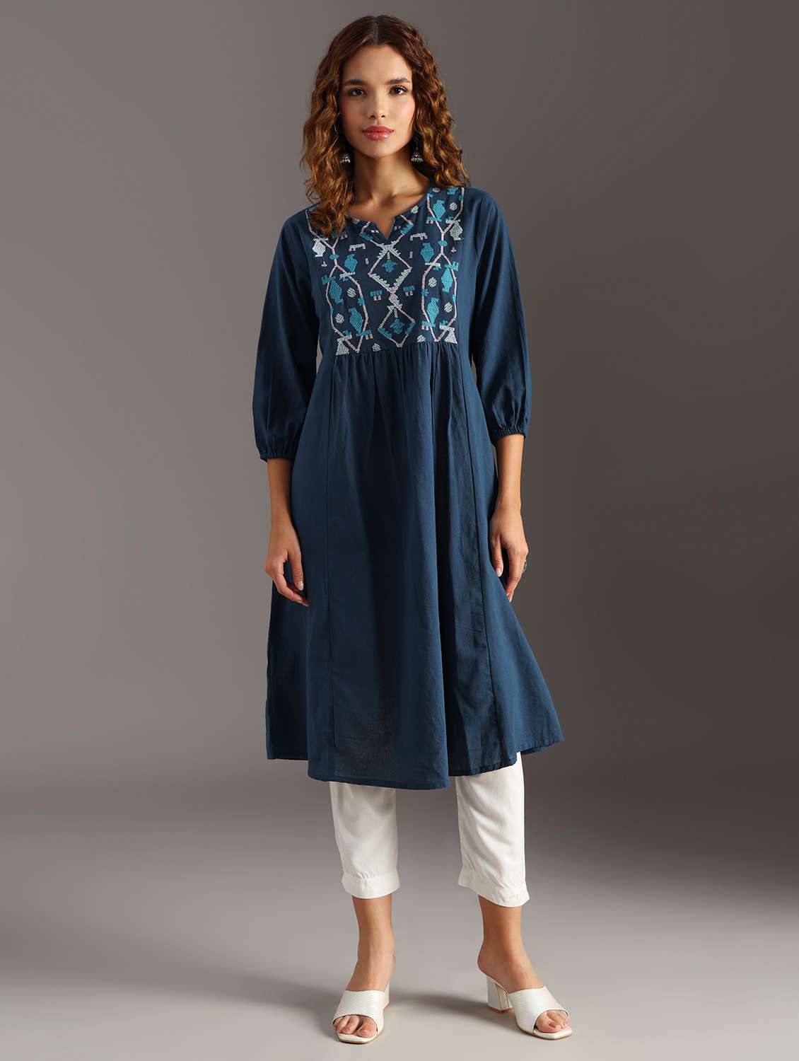 women blue embroidered a-line ethnic dress - 21951467 -  Standard Image - 1