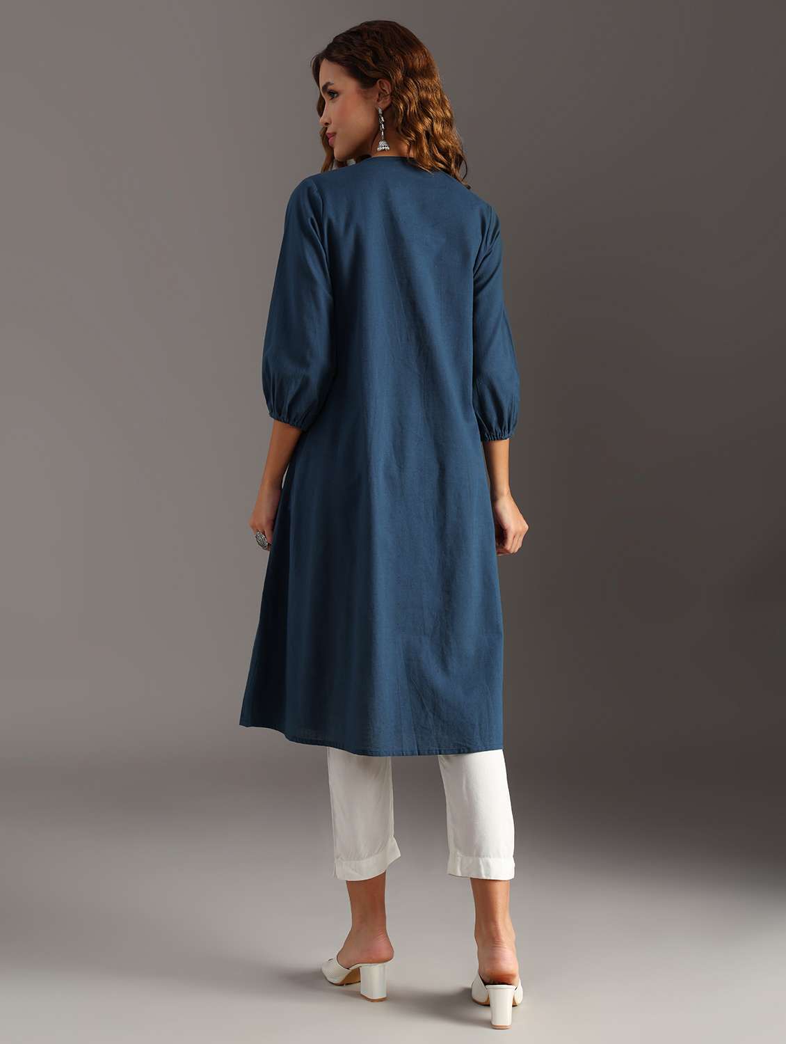 women blue embroidered a-line ethnic dress - 21951467 - Standard Image - 4