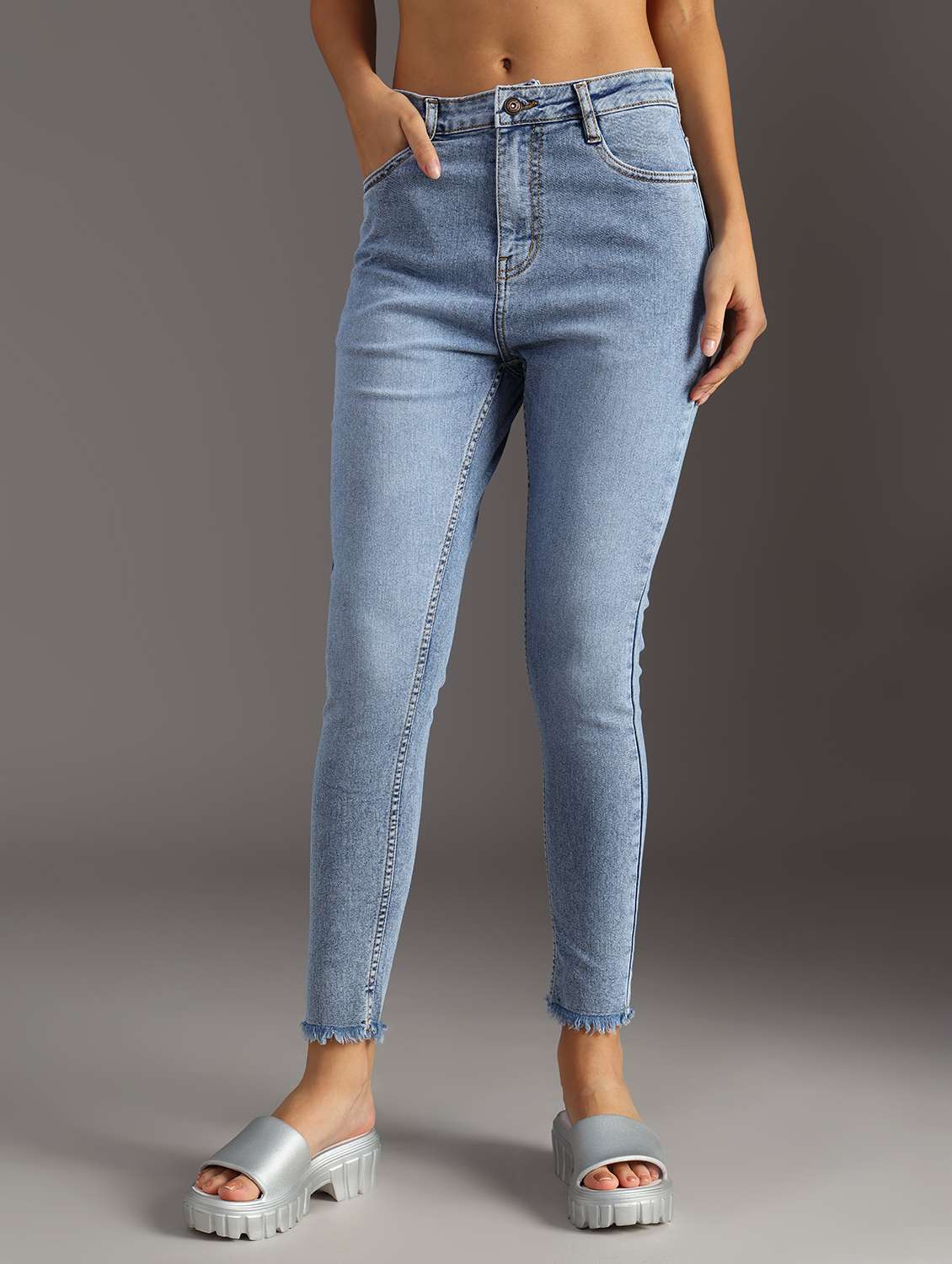 women solid high rise skinny fit jean - 21951470 - Standard Image - 1