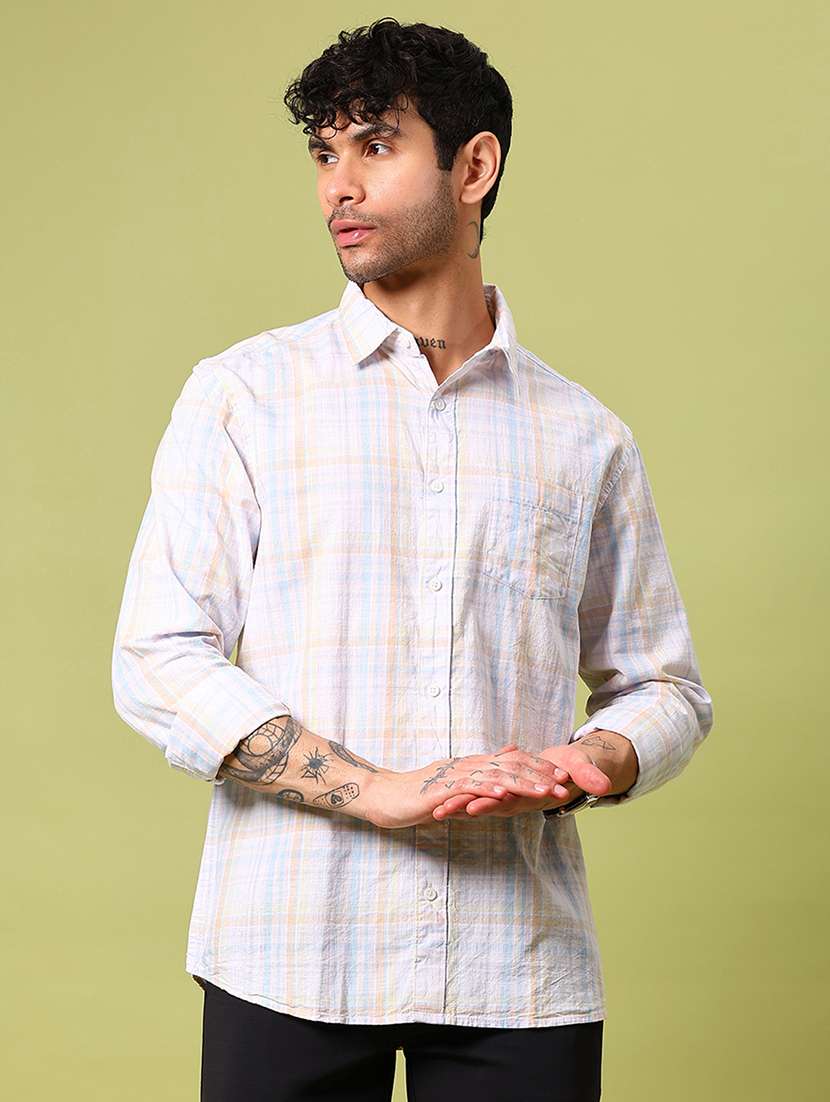 men checkered collared long sleeve casual shirt - 21951476 -  Standard Image - 1