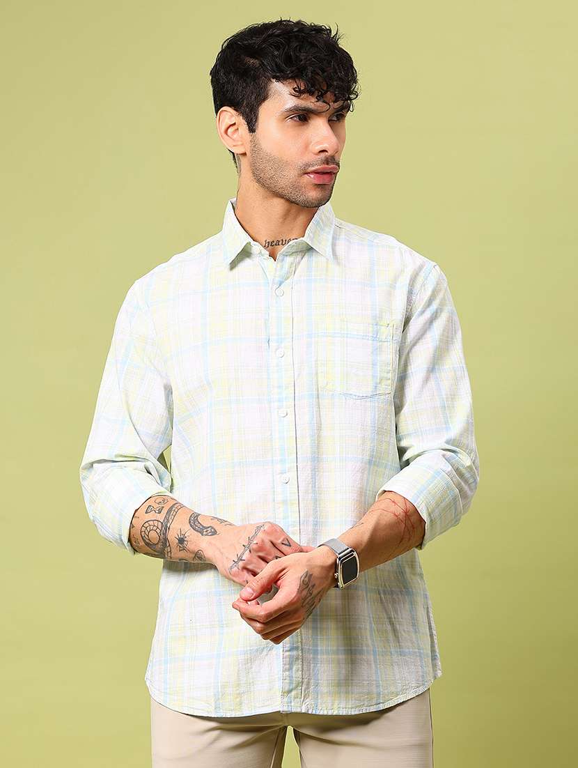 men checkered collared long sleeve casual shirt - 21951477 - Standard Image - 1