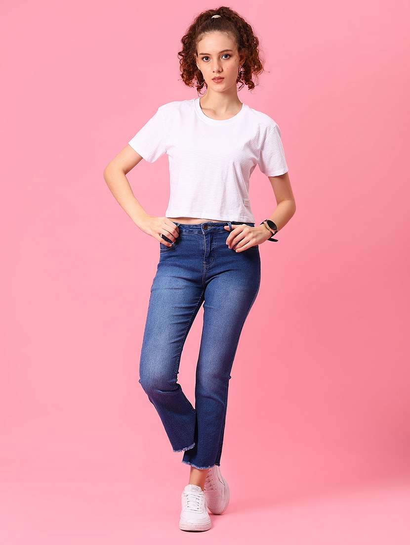 women solid round neck crop t-shirt - 21951503 -  Standard Image - 4