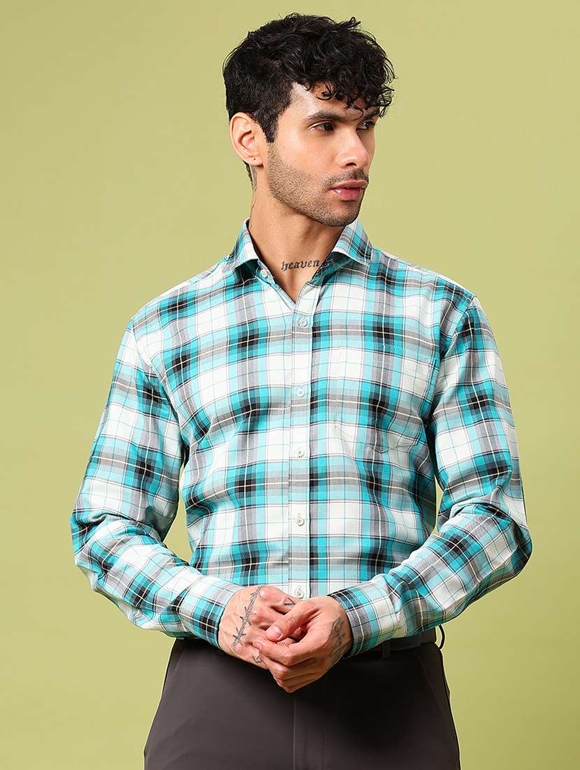 men checkered collared long sleeve formal shirt - 21951542 -  Standard Image - 1