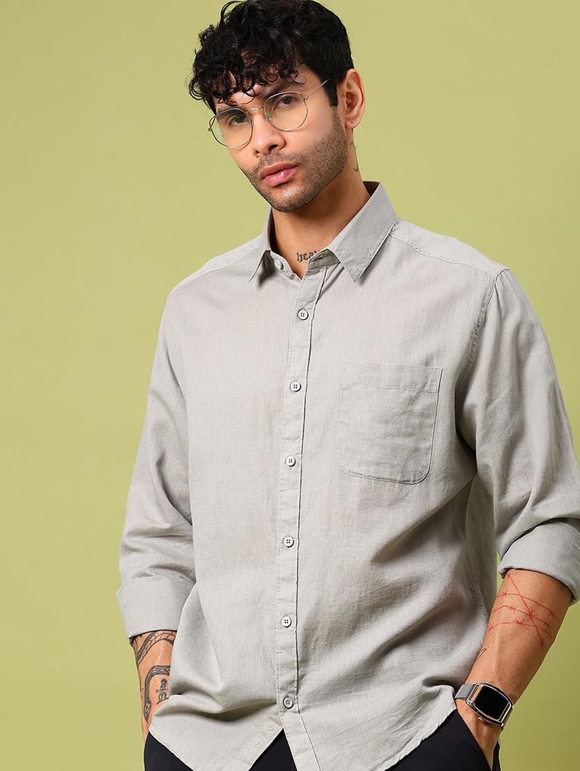 men solid long sleeve regular fit casual shirt